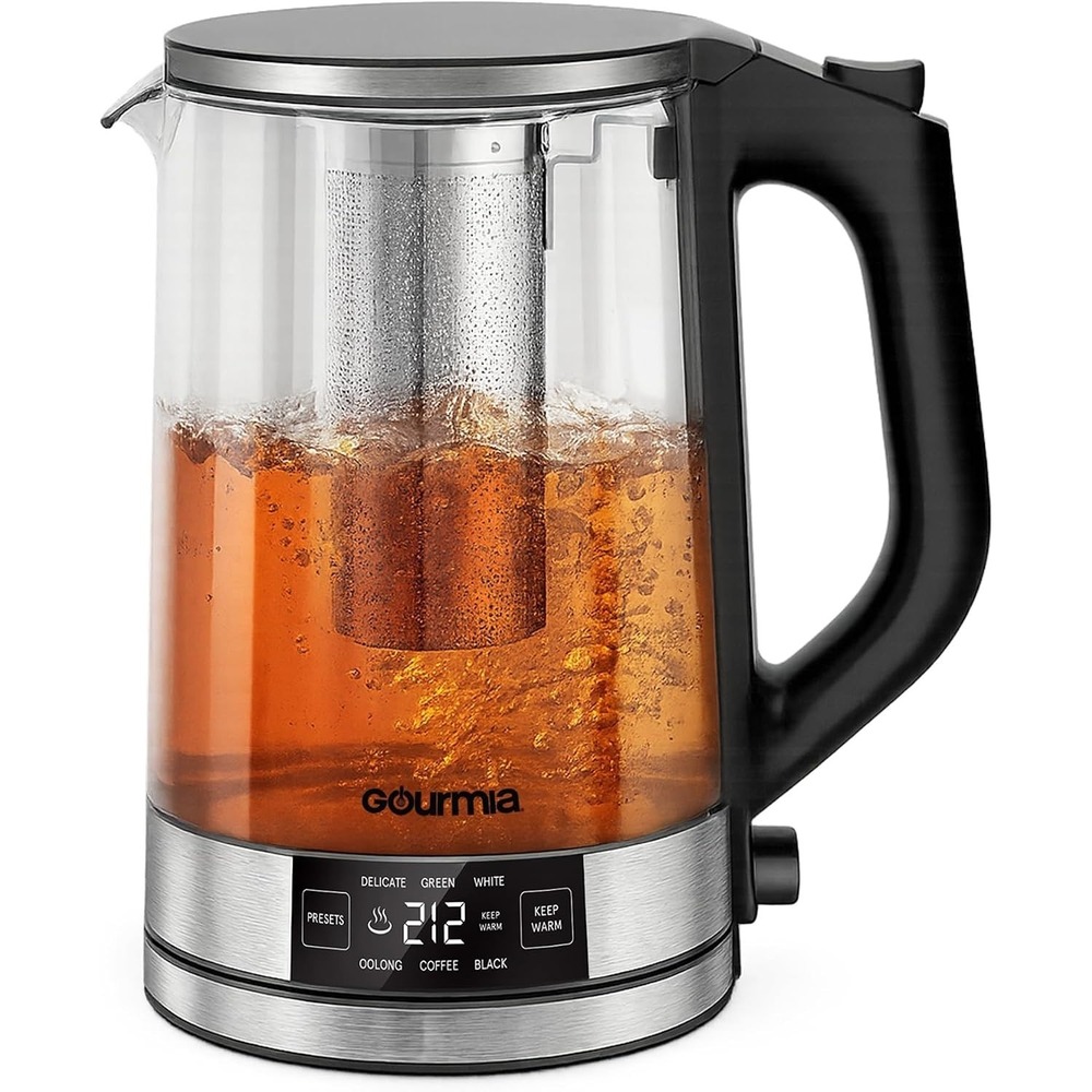 Gourmia Precision Brew 1.7L Electric Glass Kettle Removable Infuser New in Box!